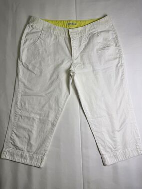 Columbia PFG Women’s White Capri Pants Cotton Canvas Straight Leg Pockets 14